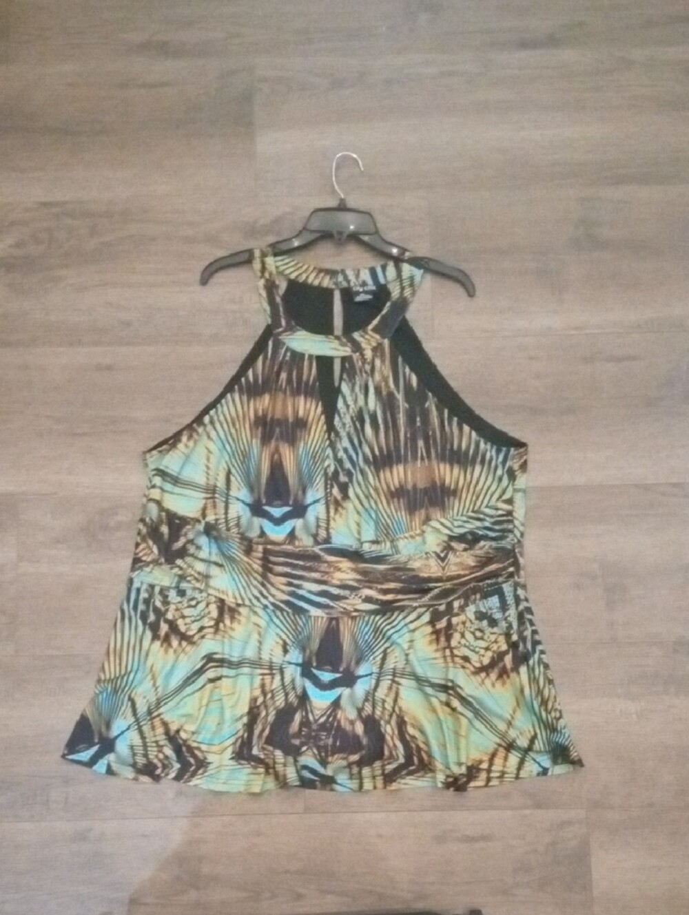 City Chic Printed Halter Camisole in Teal and Brown